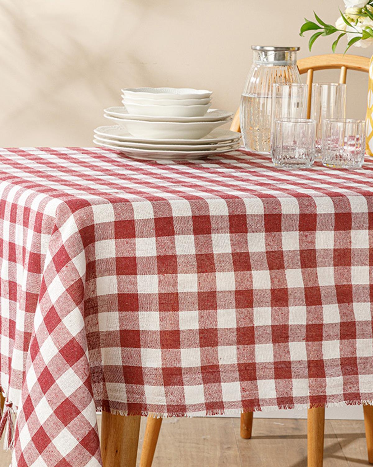 Plaid Покривка За Маса С пискюли Памучен полиестер 150x200 см Бордо
