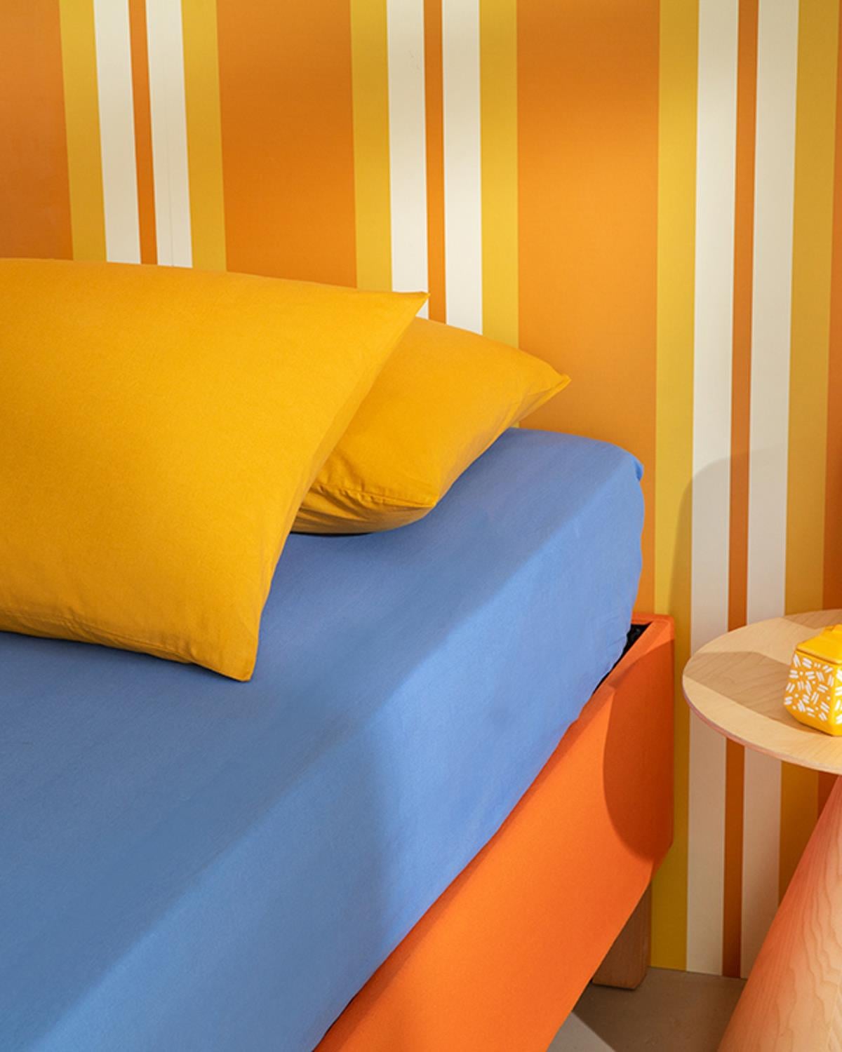 Plain Чаршафи С Ластик Единичен Размер, Памучен, Синьо, 100 X 200 Cm