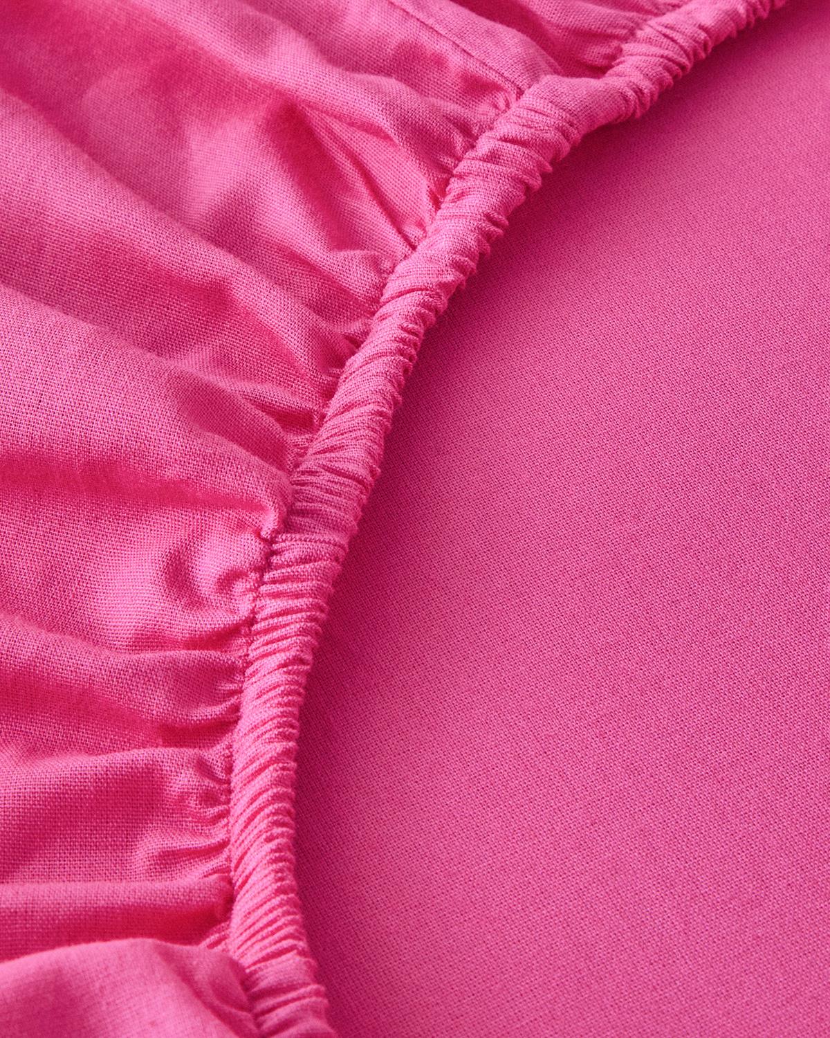 Plain Комплект Чаршаф С Ластик Единичен Памук 100x200 см Тъмнорозов