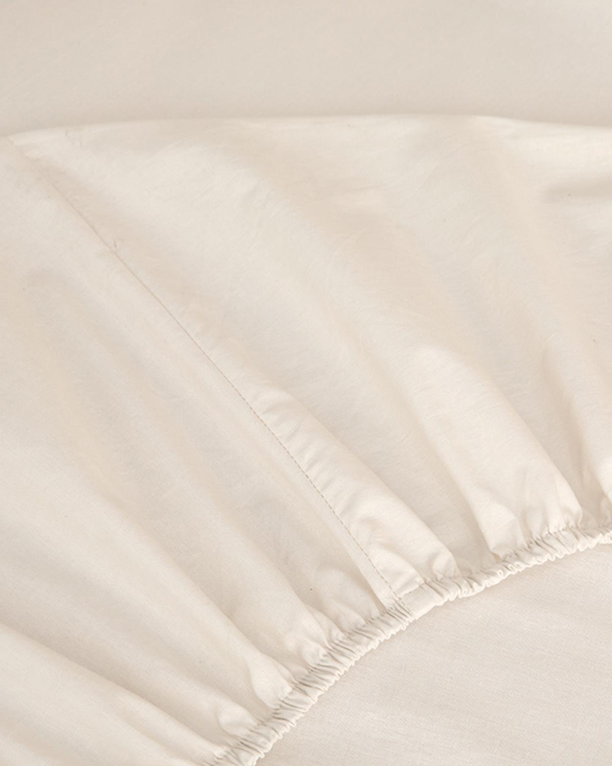 Plain Cottony Double Person Fitted Sheet 160x200 cm Cream