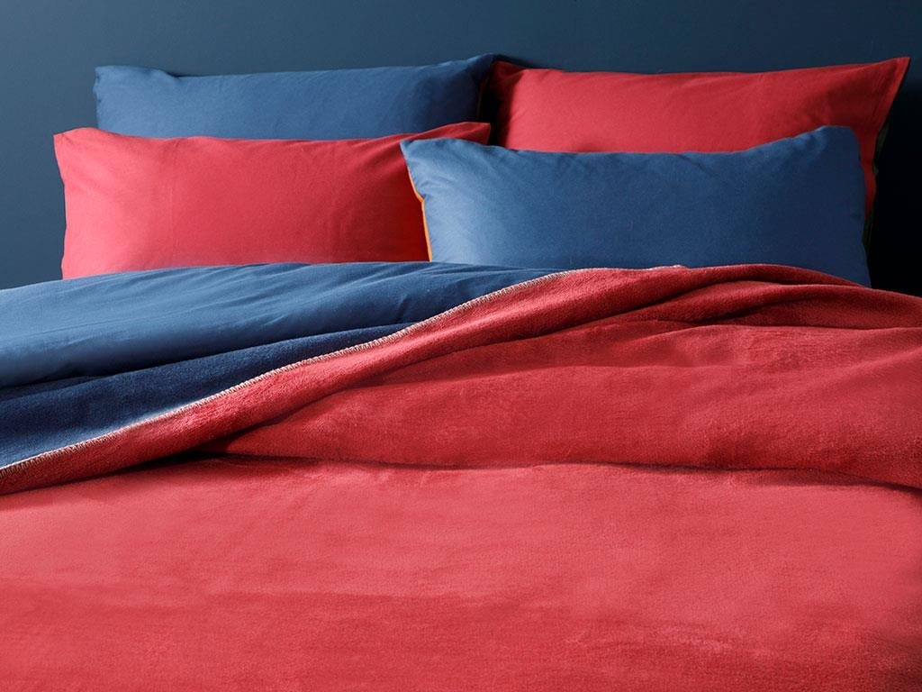 Plain Одеяло Двоен Памучен 200x220 см Червен - Морскосин