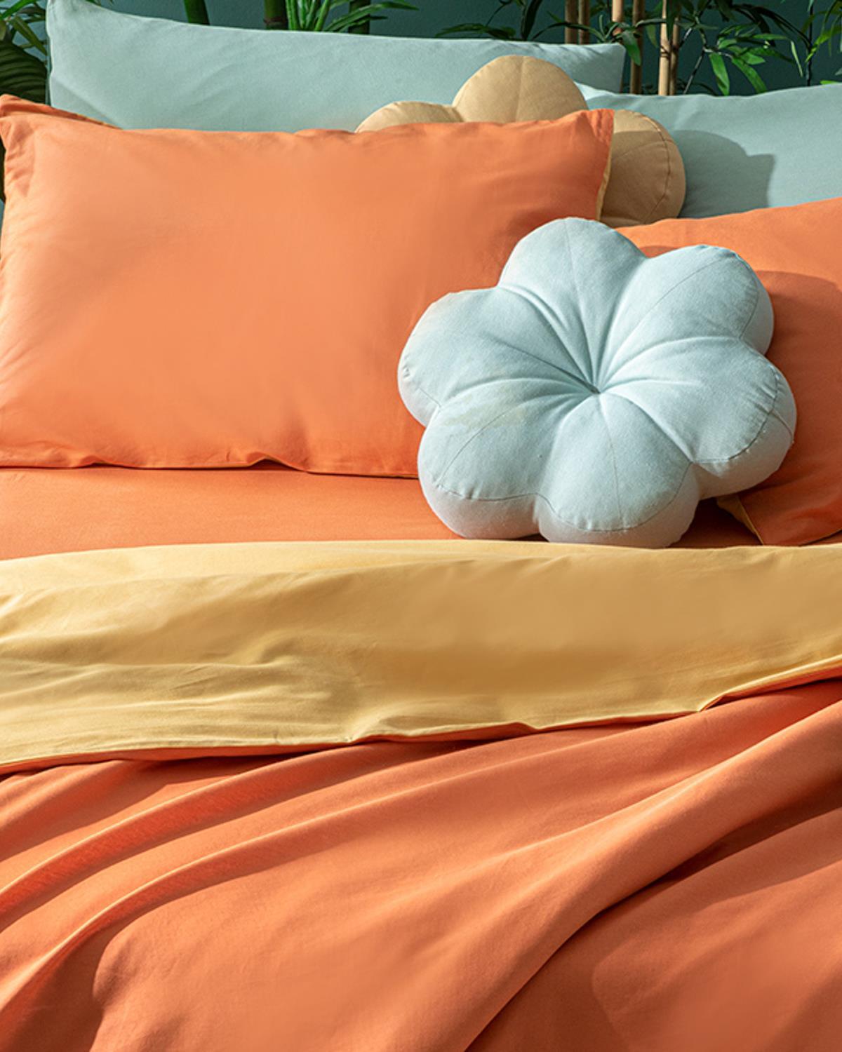 Plain Спален Комплект Двоен Памук 200x220 см Праскова – Горчица