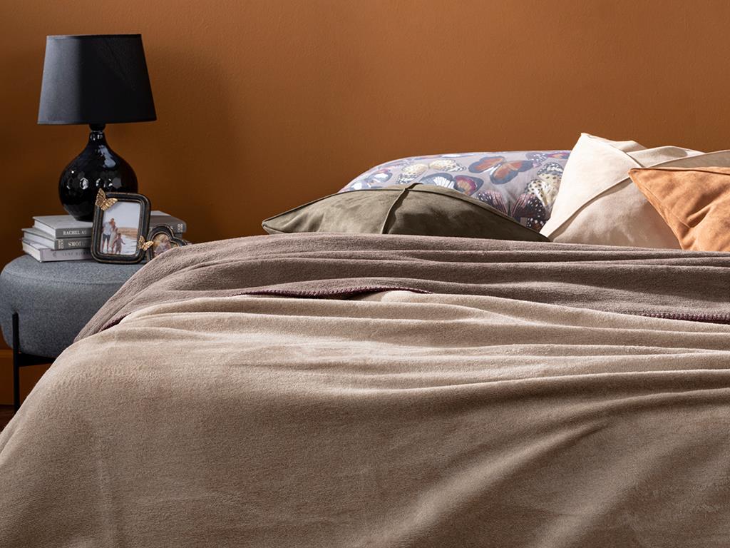 Plain Одеяло Двоен Памучен 200x220 см Бежов - Кафяв.