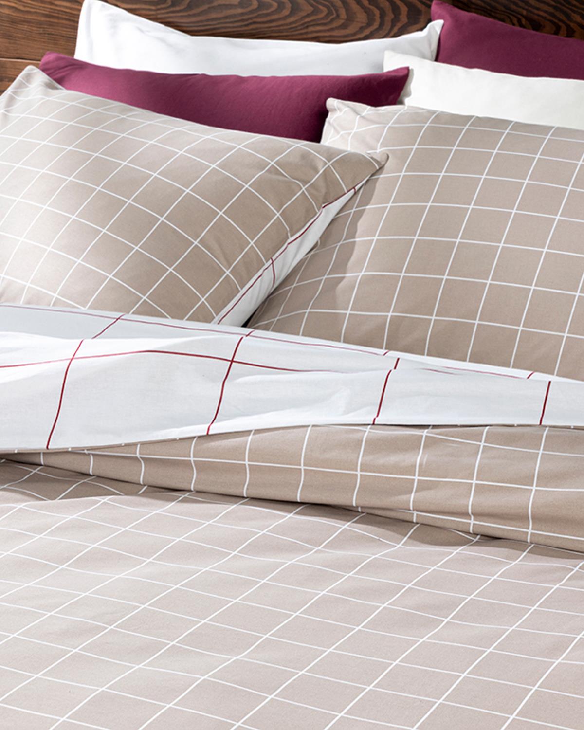 Plain Check Спален Комплект Двоен Памучен 200x220 см Бежов