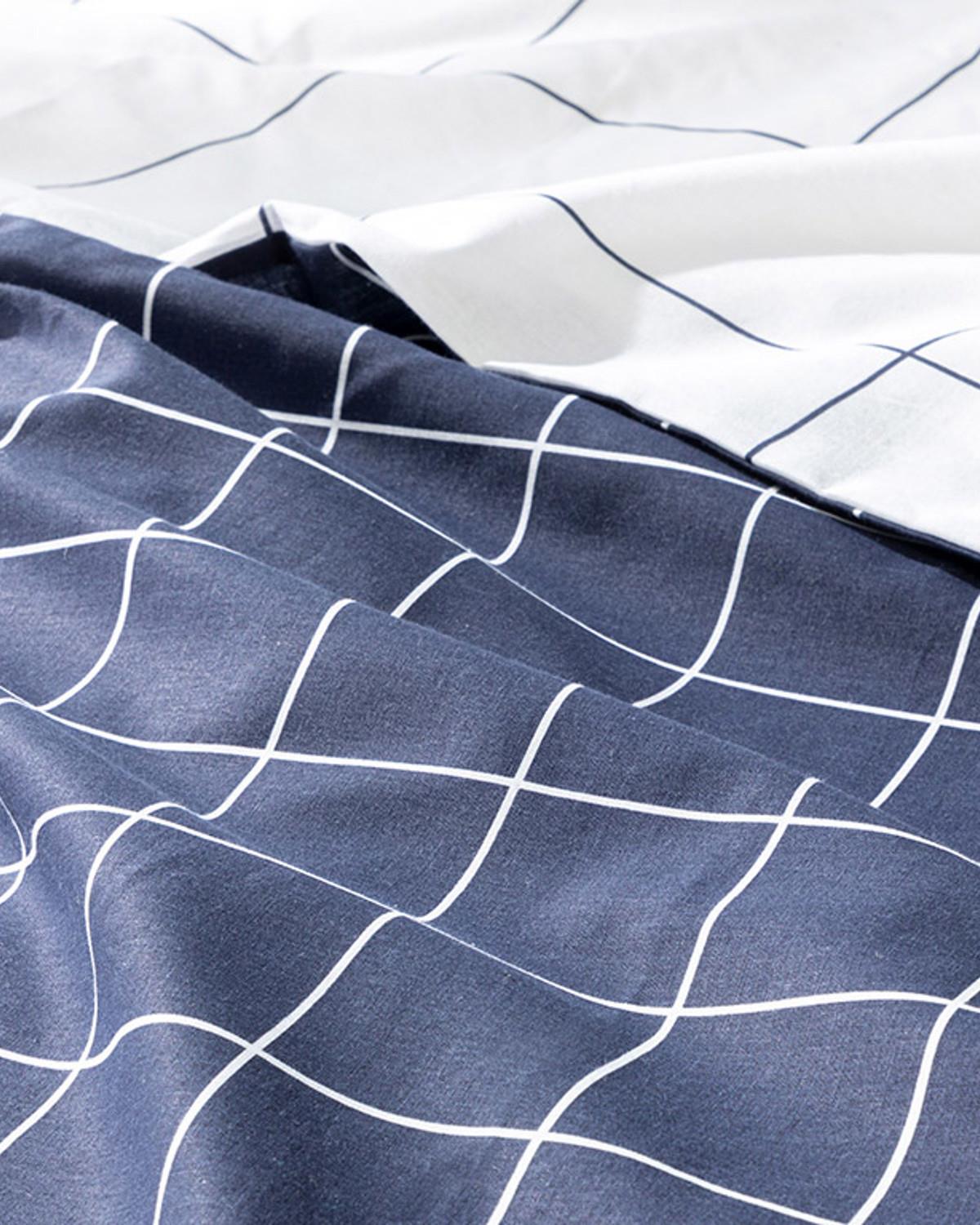 Plain Check Спален Комплект Двоен Памучен 200x220 см Морскосин