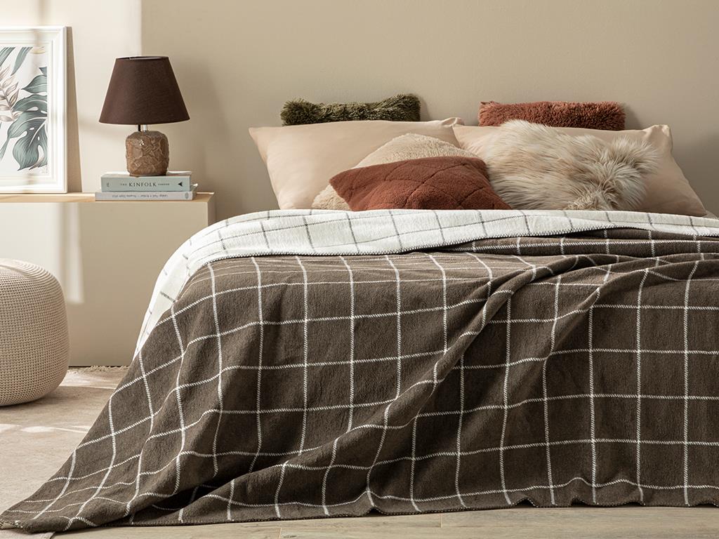Plain Check Одеяло Двоен Памучен 200x220 см Кафяв