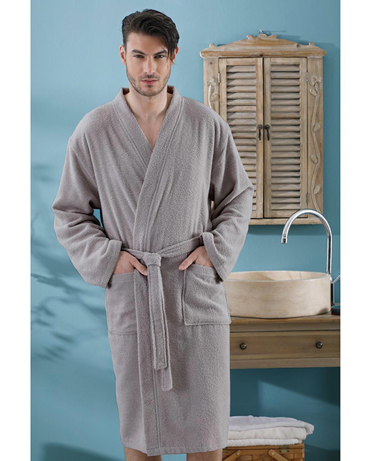 Plain Халат Мъжки, Памучен, Тъмно Сиво, S-M