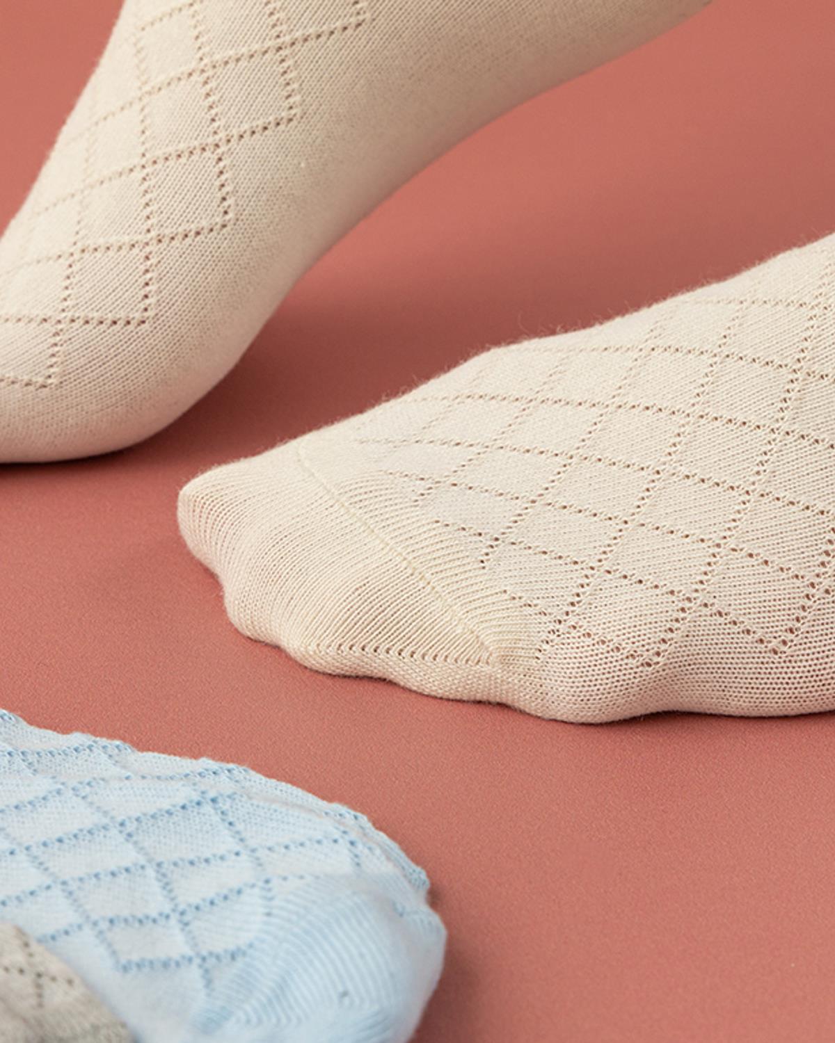 Pure Basic Чорапи До Глезена Дамски 3 Бр., Памучен, Екрю-Синьо-Сиво, 36-40