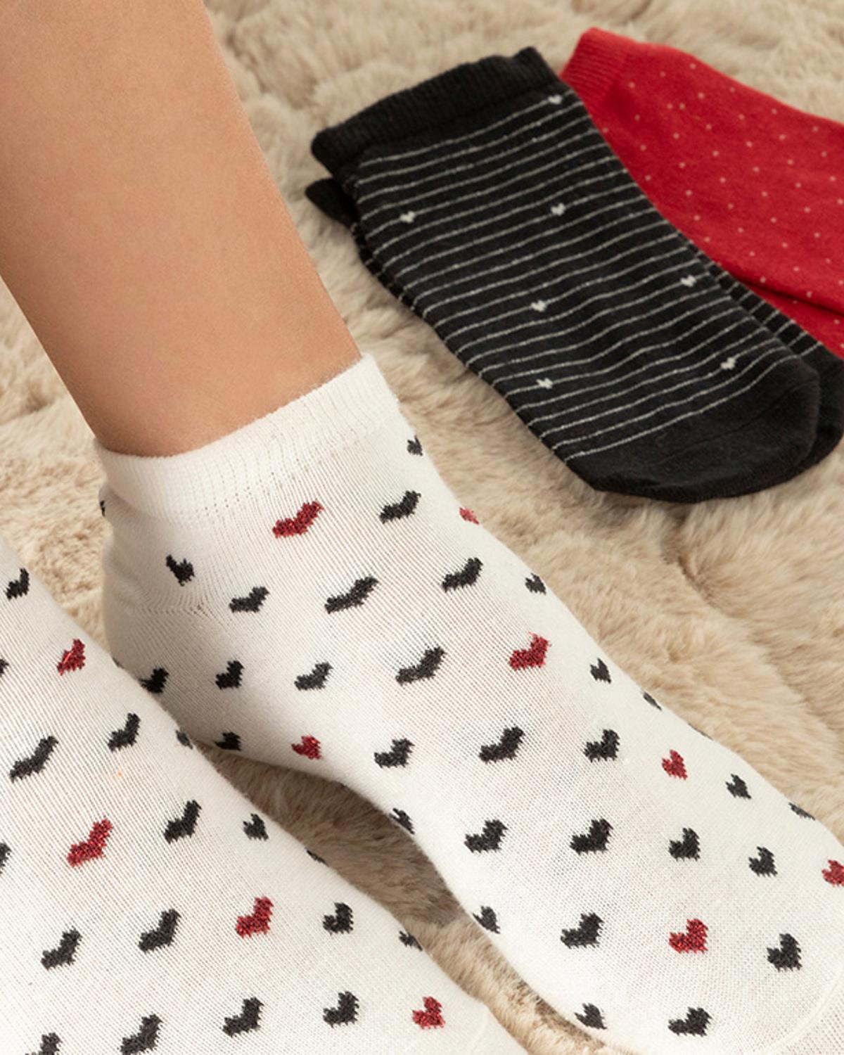 Red Dots Къси Чорапи Дамски 3бр. Памук 36-40 Червен - Бял - Черен