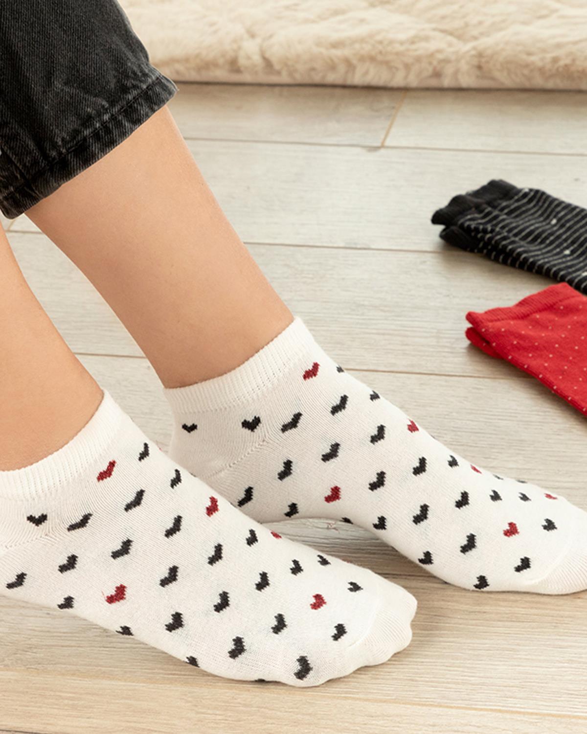 Red Dots Къси Чорапи Дамски 3бр. Памук 36-40 Червен - Бял - Черен
