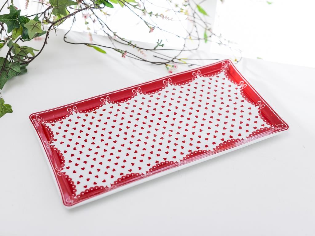 Red Dots Чиния за Сервиране Bone China . червен