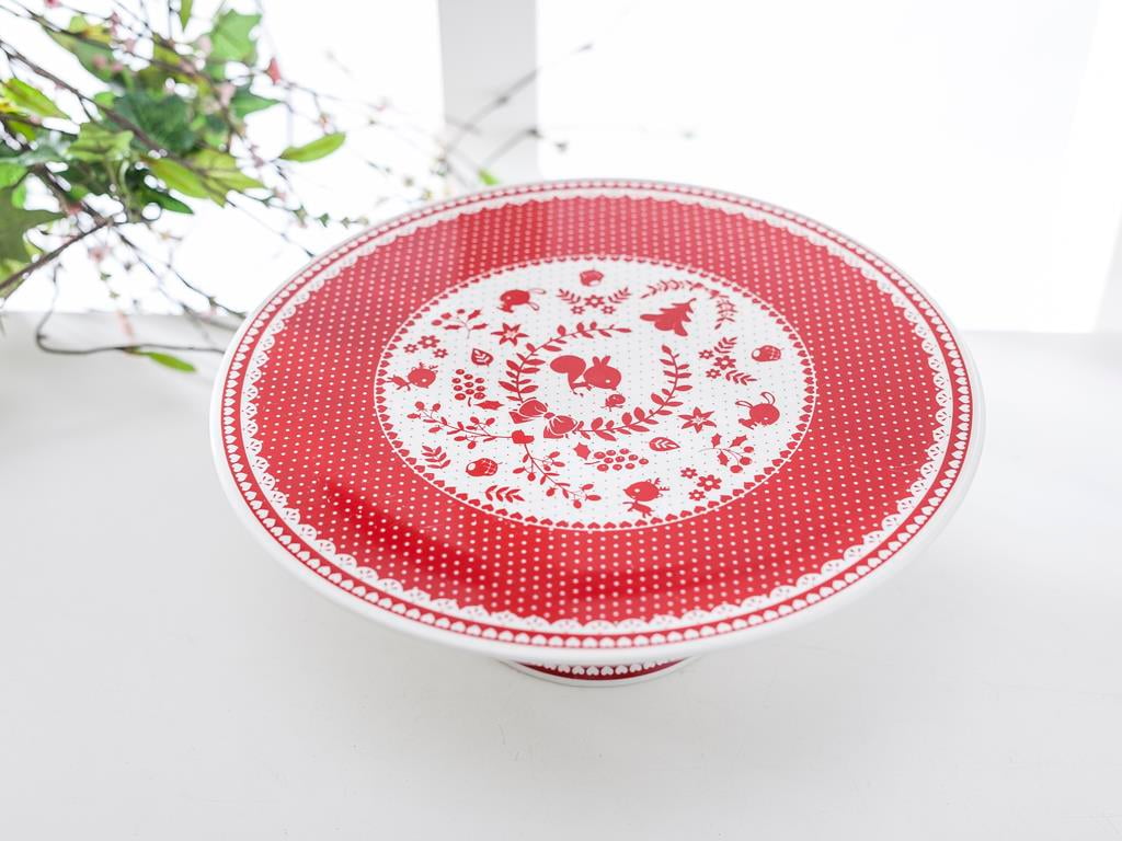Red Dots Чиния за Сервиране Bone China . Светло червено