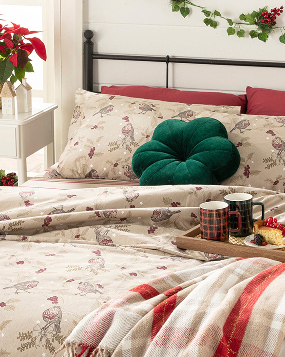 Robin Bird Joy Спален Комплект Двоен Фланел 200x220 см Бежов