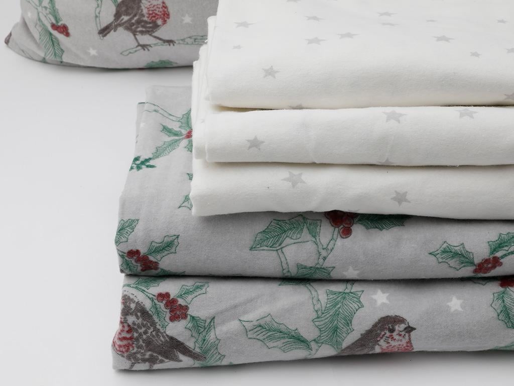 Robin Birds Flannel For One Person Duvet Cover Set 160x220 cm Gray