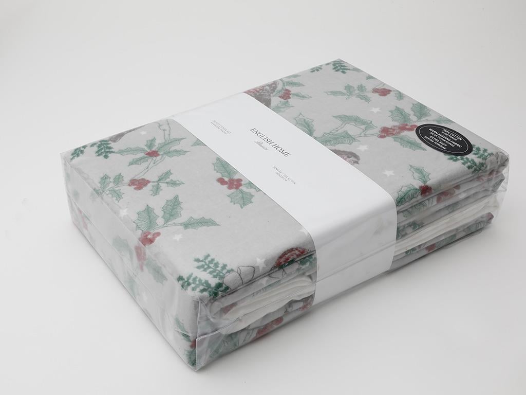 Robin Birds Flannel For One Person Duvet Cover Set 160x220 cm Gray
