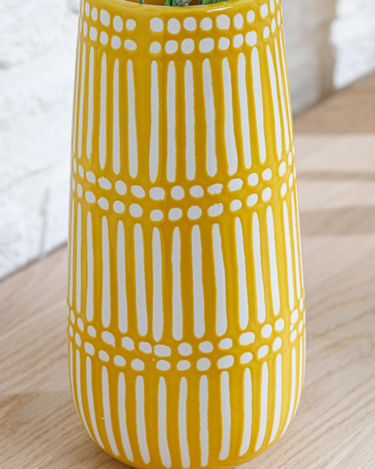 Royal Stripe Vase 13x13x27 cm Yellow