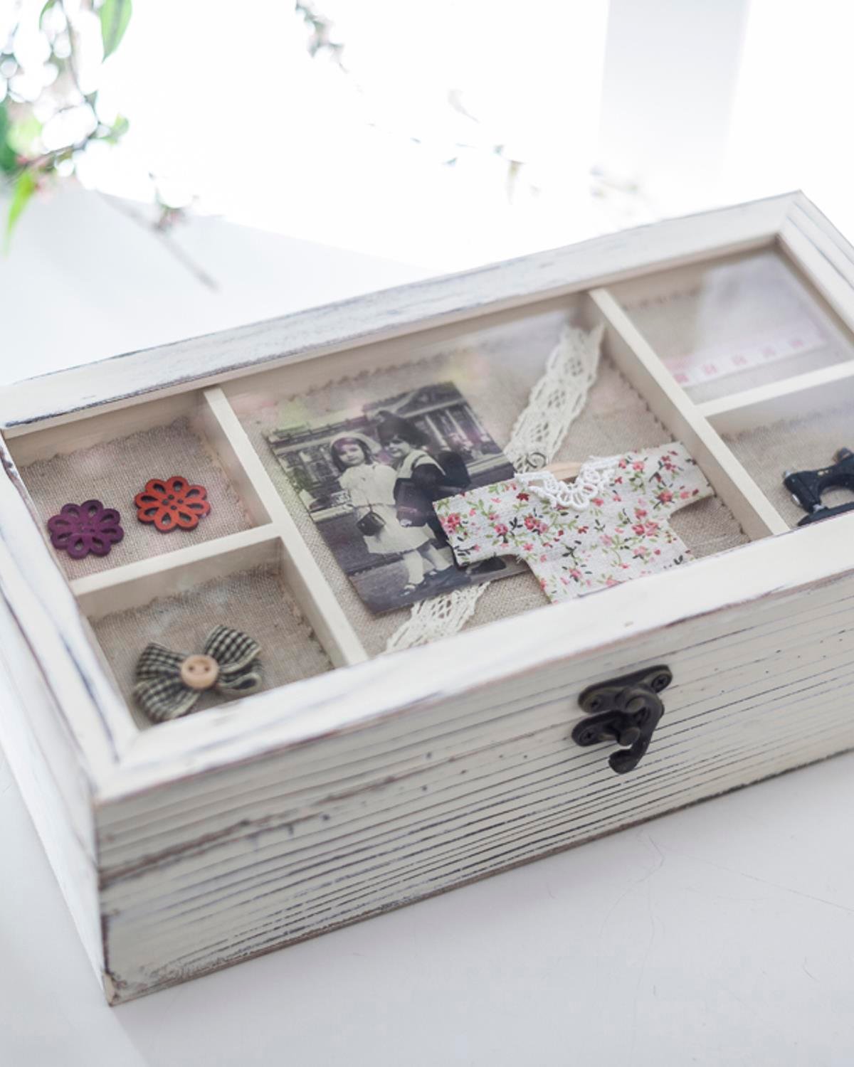 Ruby Кутия За Шиене 28,0x16,0x8,5 см Антично бял