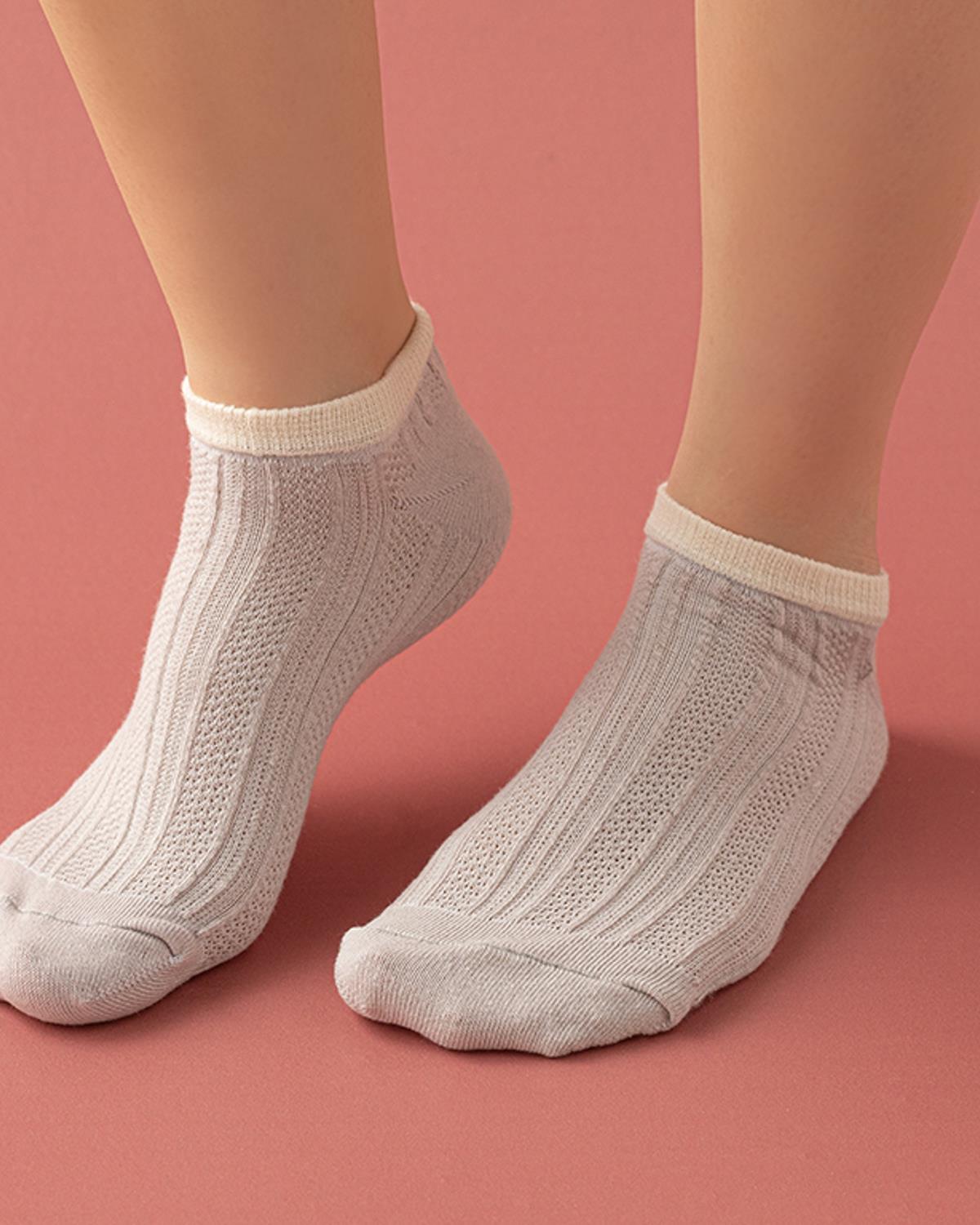 Sara Чорап Дамски 3 Бр., Памучен, Екру-Бяло-Сиво, 36-40