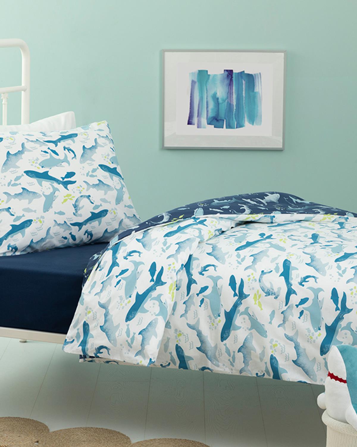 Shark Детски Спален Комплект Памучен 160x220 см Син