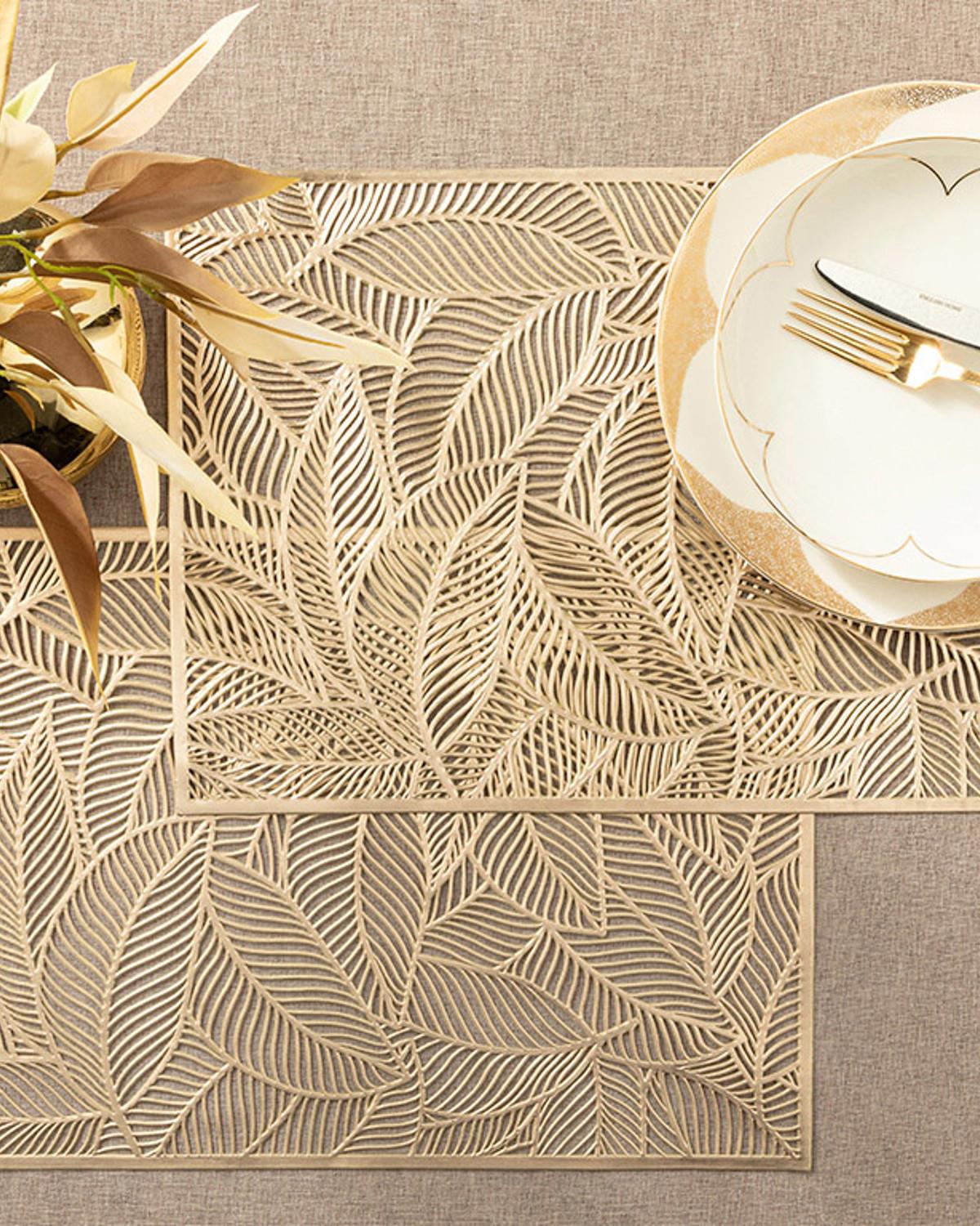 Shine Leaf Подложки За Хранене 2 бр. Pvc 30x45 см Златен