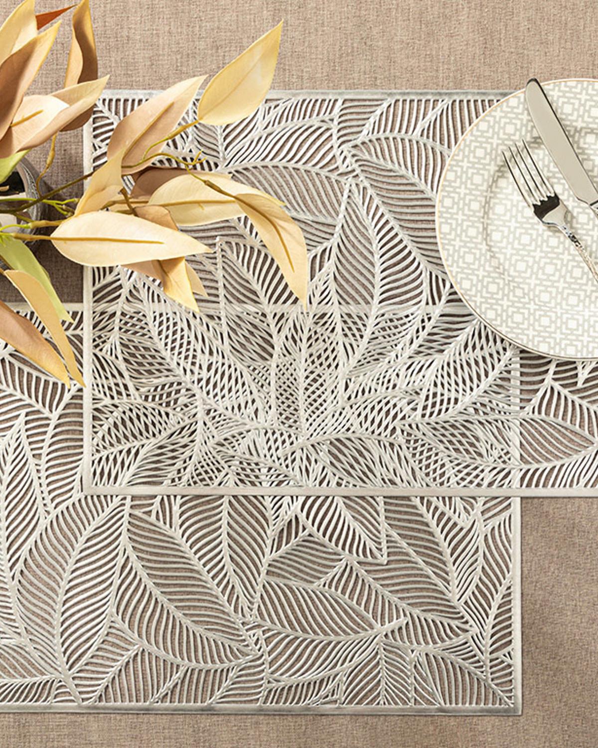 Shine Leaf Подложки За Хранене 2 бр. Pvc 30x45 см Сребърен.