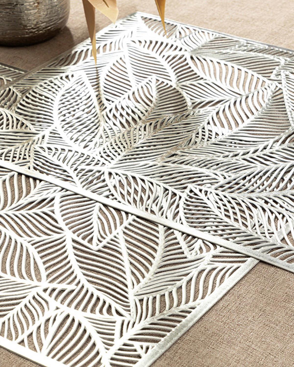 Shine Leaf Подложки За Хранене 2 бр. Pvc 30x45 см Сребърен.