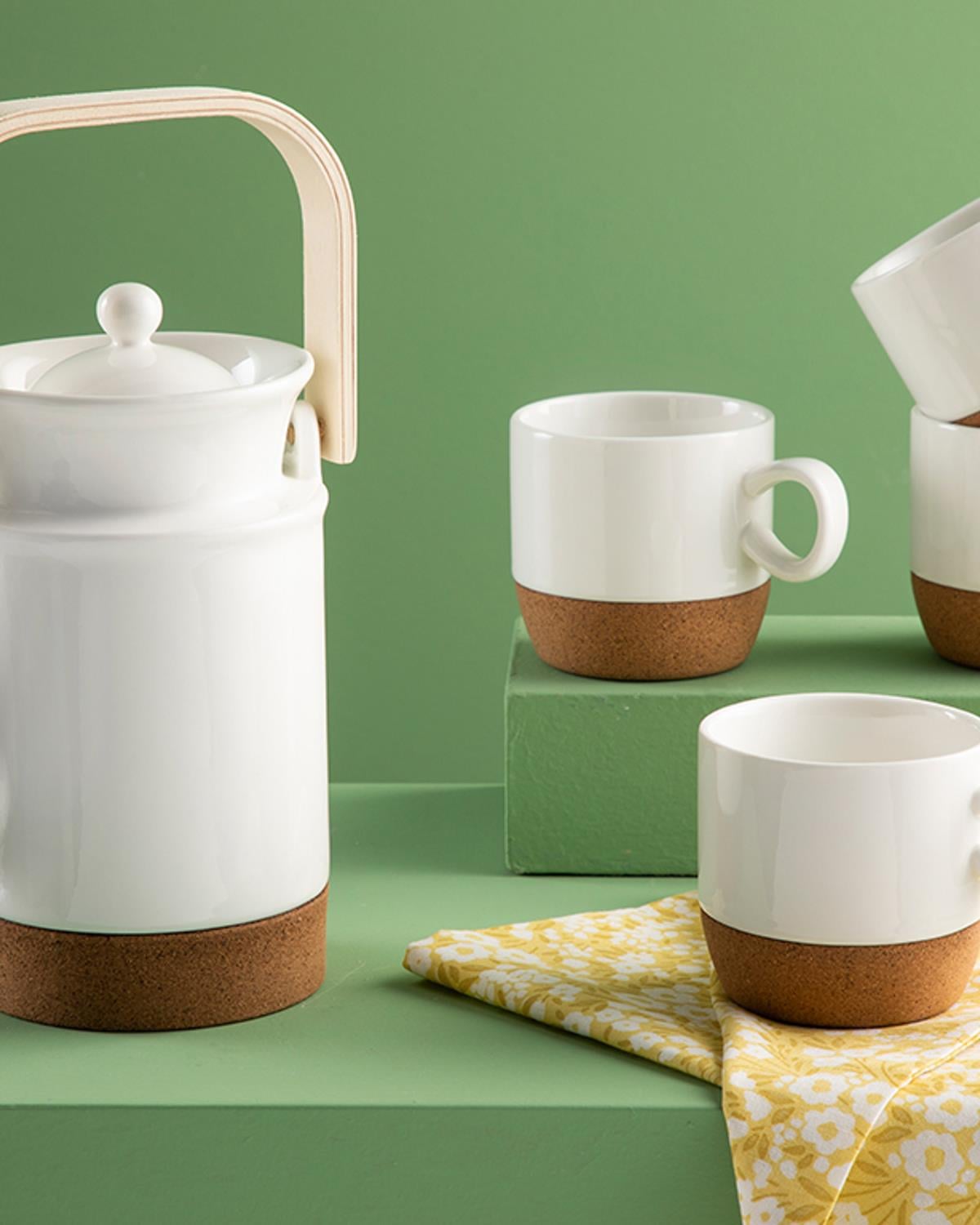 Simple Elegant Демлик Сервиз 4 Бр., Порцелан, Бяло, 650 Ml + 140 Ml