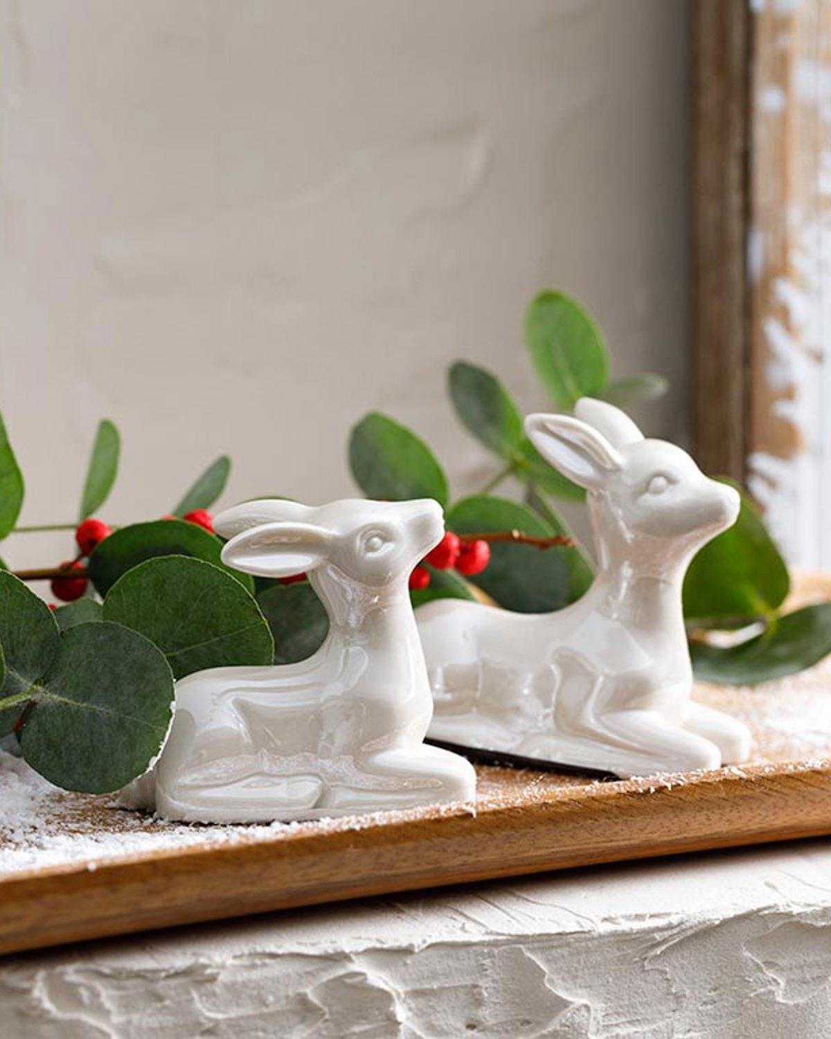 Snow Deer Фигурка Каменна керамика 3.5x7x6.8см Кремав