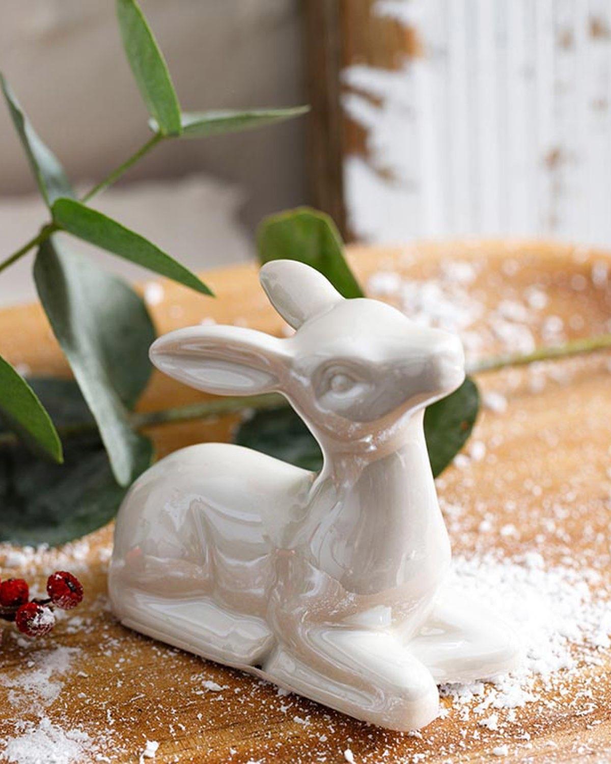 Snow Deer Фигурка Каменна керамика 3.5x7x6.8см Кремав