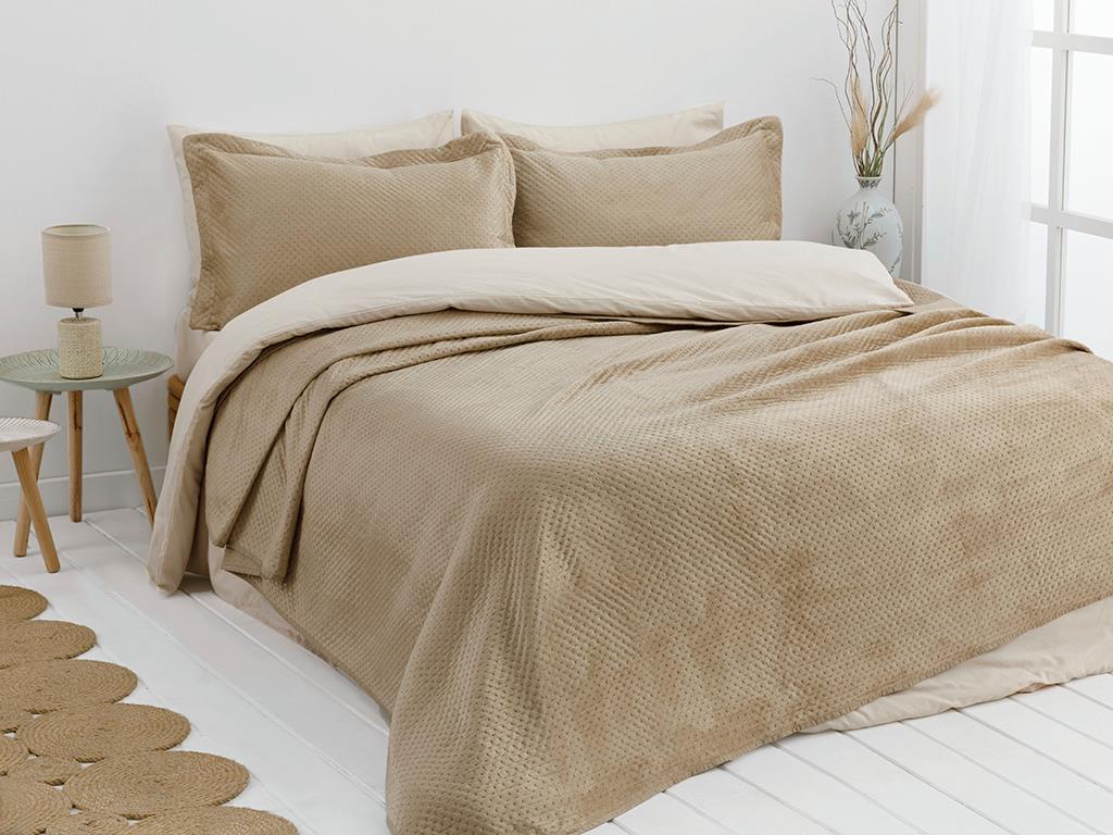 Soft ПОКРИВКА ЗА ЛЕГЛО К Двоен човек Кадифе 240x260 cm Beige