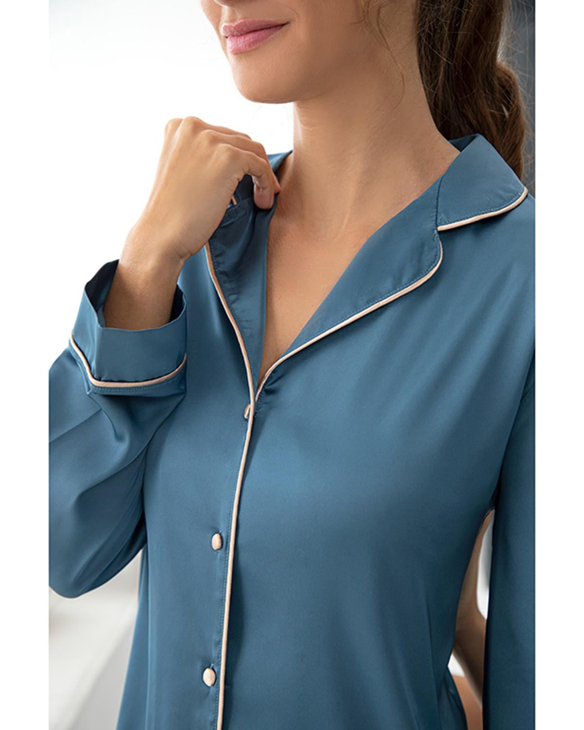 Soft Touch Silk Satin Women Short Nightshirt XL Blue