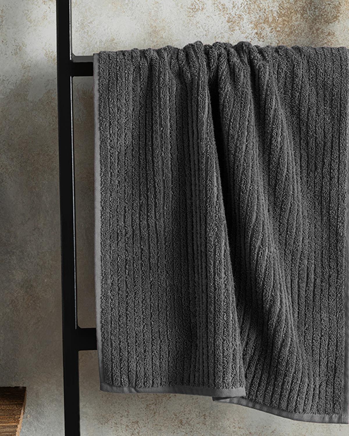 Stripe Хавлия За Лице Рипсено, Памучен, Антрацит, 50 X 90 Cm