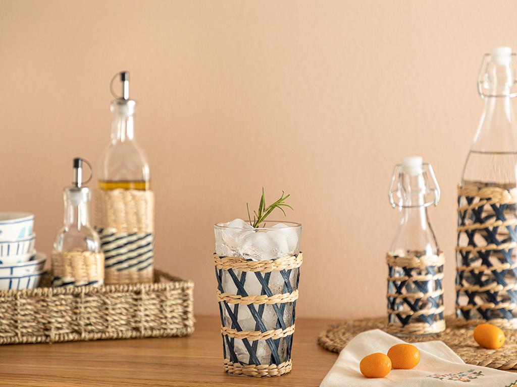 Stripe Wicker Шише Ракита, Стъкло, Тъмно Синьо, 980 Ml