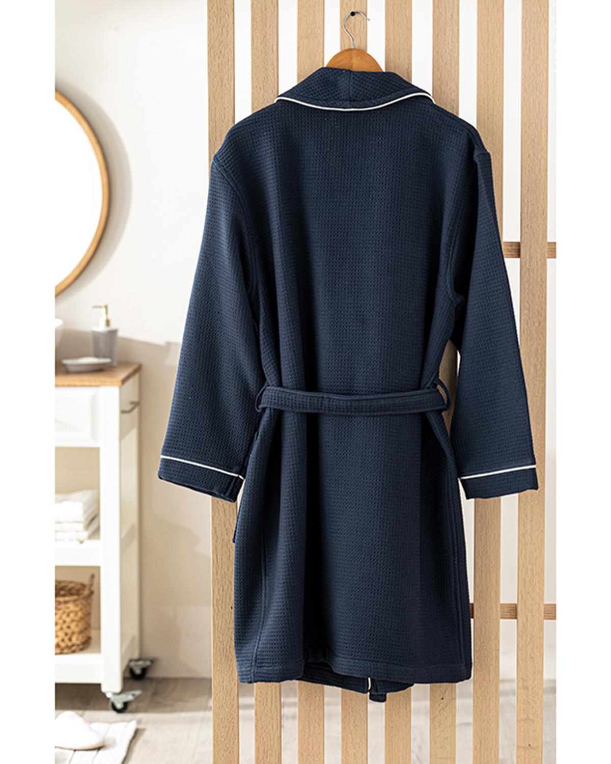 Thin Single-Face Pique Shawl Collar Bathrobe L-XL Dark Blue