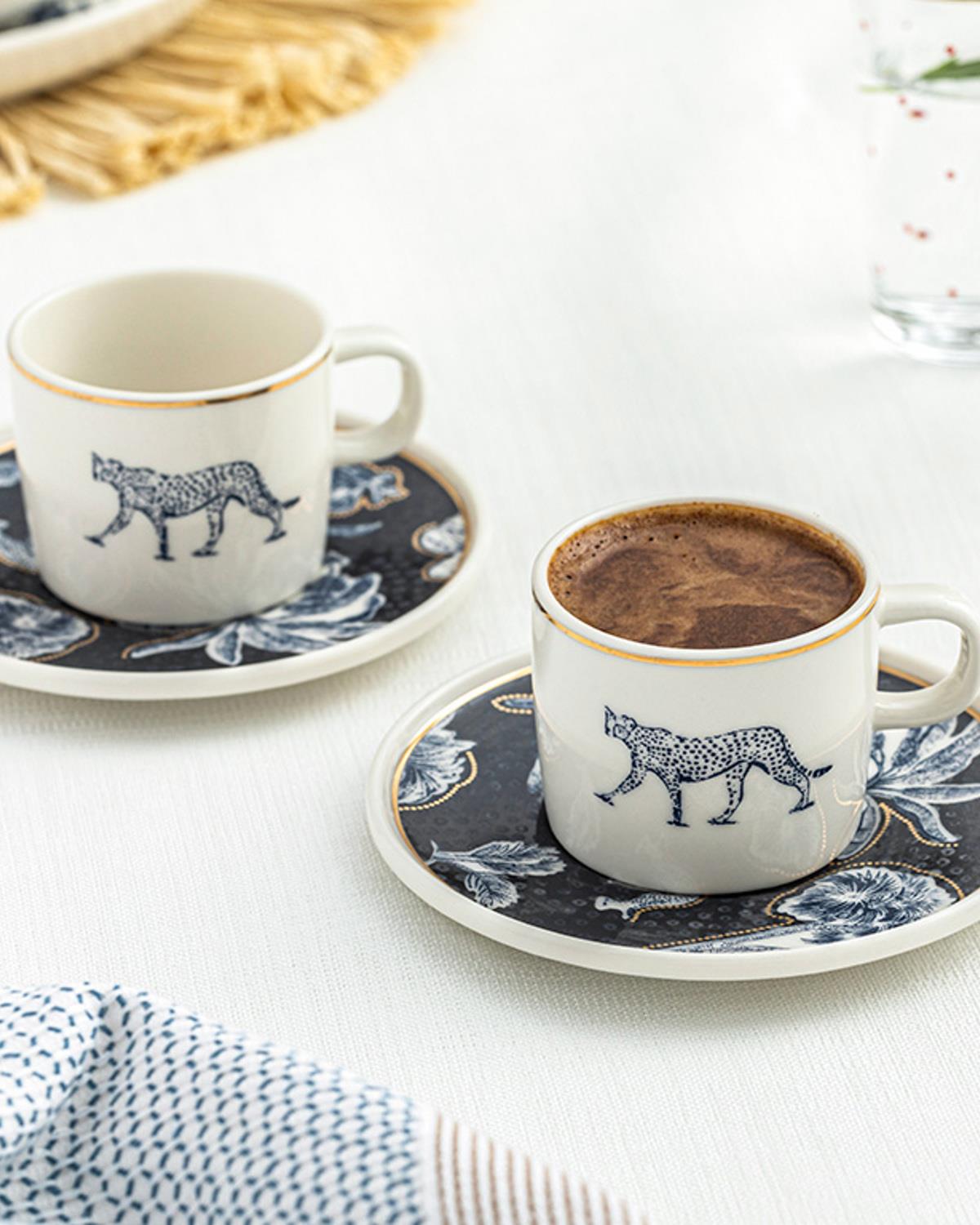 Toile Panther Сервиз За Кафе 4 Бр. За 2 Души, Bone Порцелан, Тъмно Синьо., 90 Ml