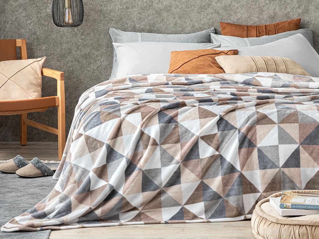Trigon ОДЕАЛО Двоен Baskılı Super Soft 200x220 cm Gray-Beige