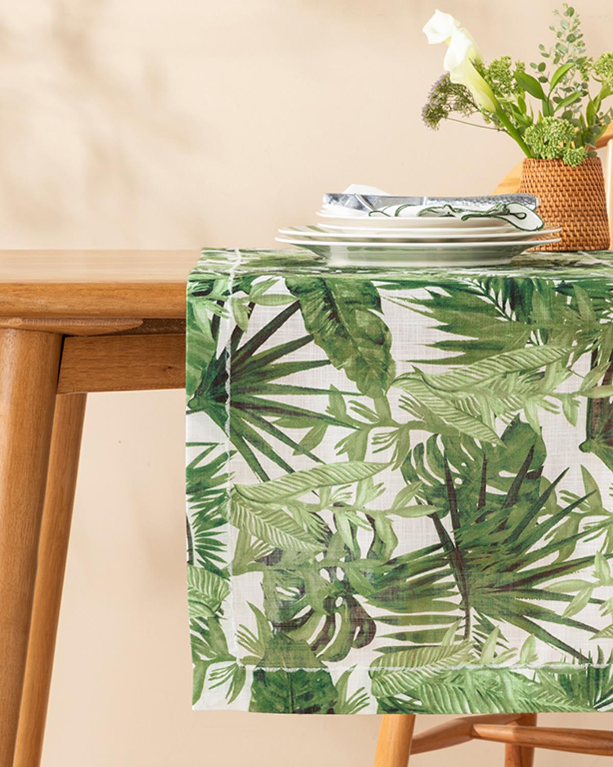 Tropical Рънър Полиестер 40x150 см Бял - Зелен