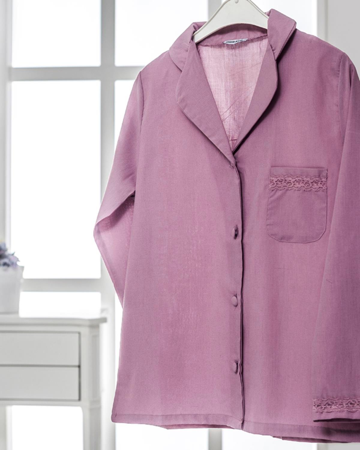 Violet Горнище На Пижама Тъкан L Тъмнолилав