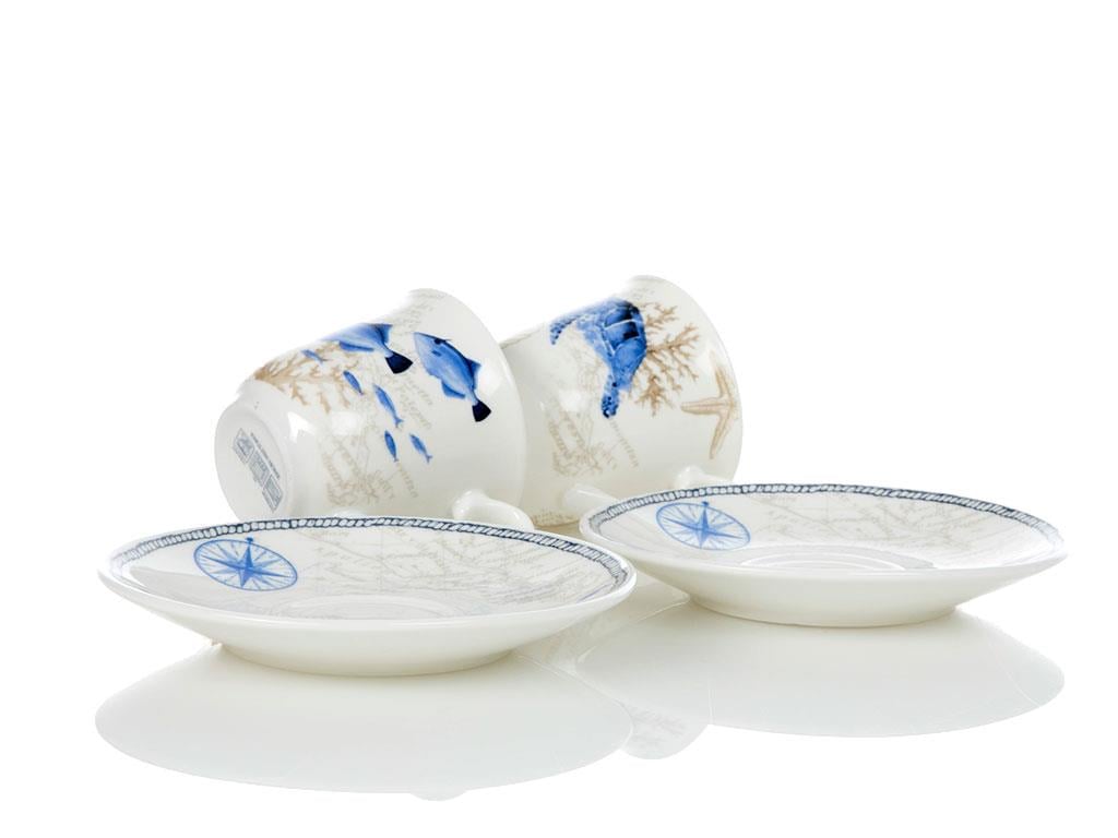 Viva Сервиз за Кафе 4 Parça 2 Kişilik New Bone 90 ml Blue.