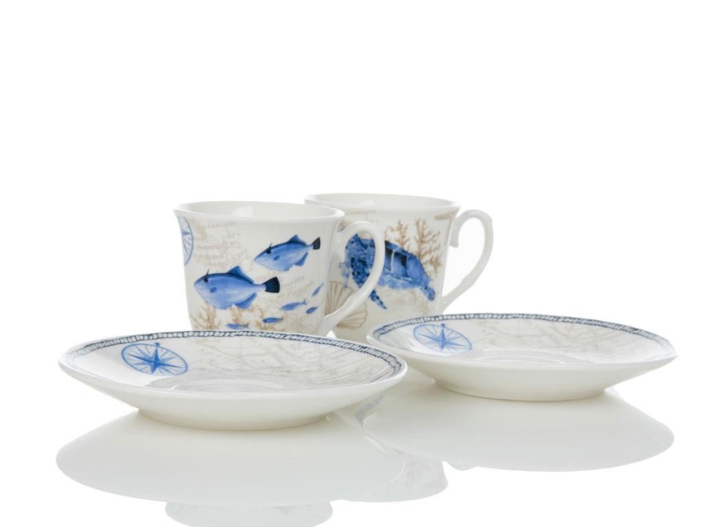 Viva Сервиз за Кафе 4 Parça 2 Kişilik New Bone 90 ml Blue.