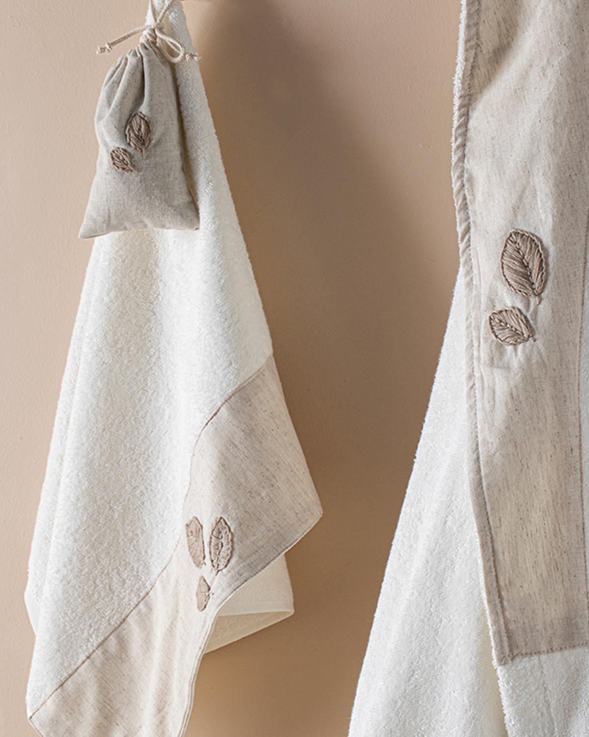Wattle Халат Комплект Бродирани, Памучен, Екру, S-M