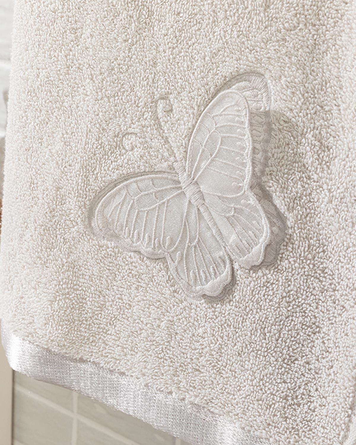 White Butterfly Кърпа За Лице С бродерия С бродерия 50x80 см Бежов