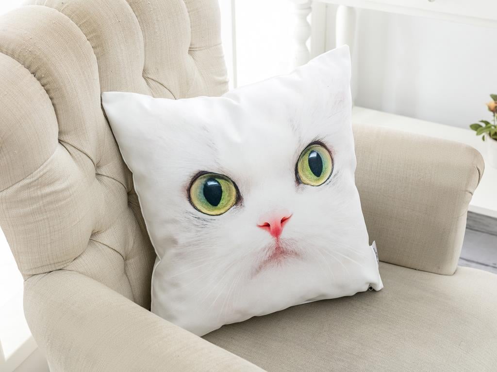 White Cat ВЪЗГЛАВНИЦА Без пълнеж Дигитална щампа 40x40 cm White