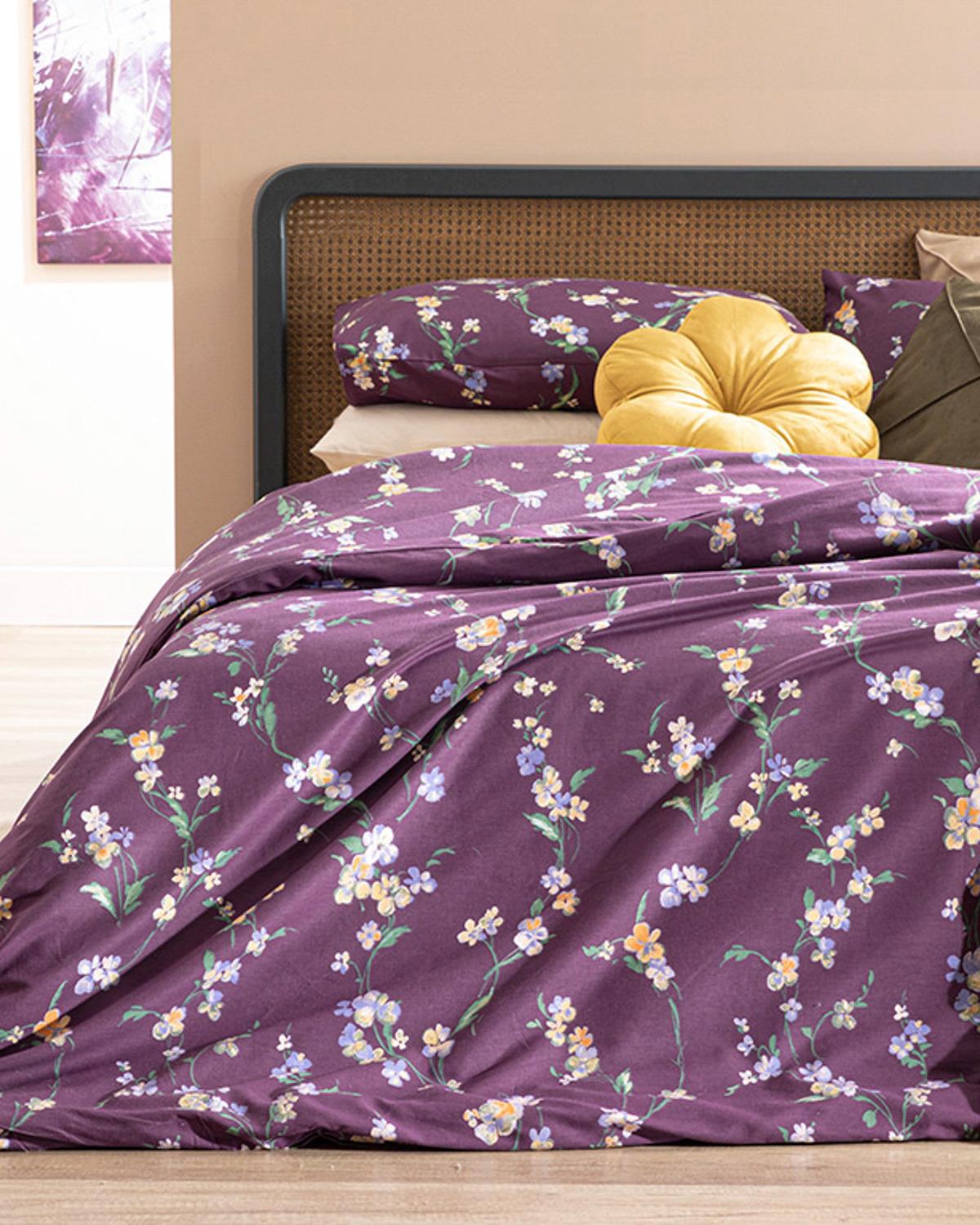 Wild Pansies Спален Комплект Двоен Памучен 200x220 см Дамсон