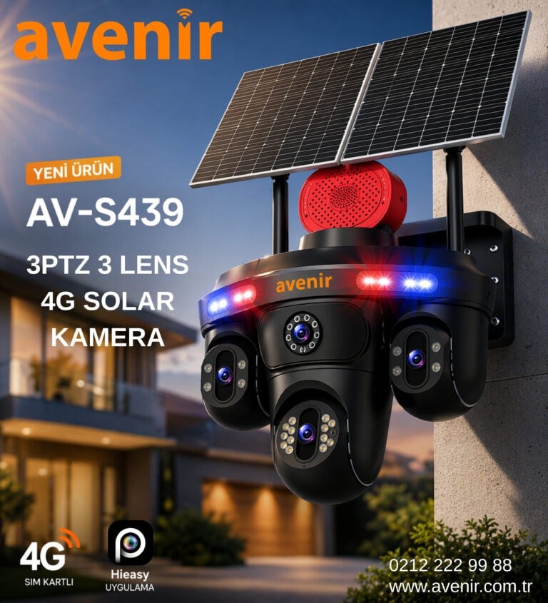 İletişim Ürün - Cihaz ve MakinalarıPerpa KameramAV-S439 4G 3 Kameralı 3PTZ Solar eSIM Güvenlik Kamerası