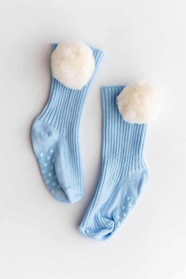 Mavi Bebek Peluş Ponponlu Kaydırmaz Dizaltı Çorap Kategorisiz Mama Yoyo