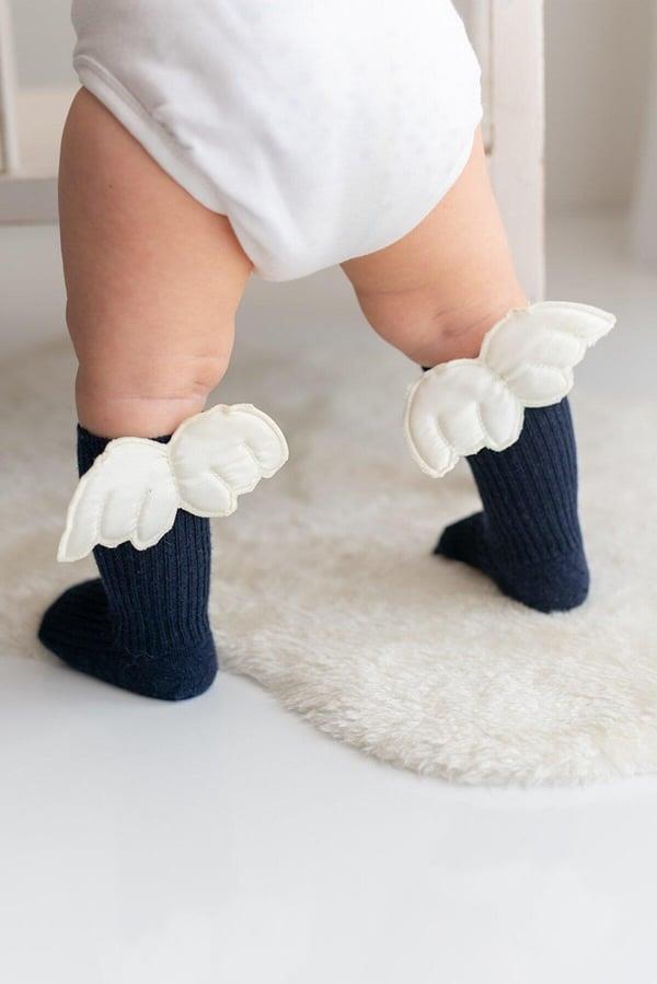 Lacivert Kız Bebek Melek Kanatlı Dizaltı Çorap Kategorisiz Mama Yoyo