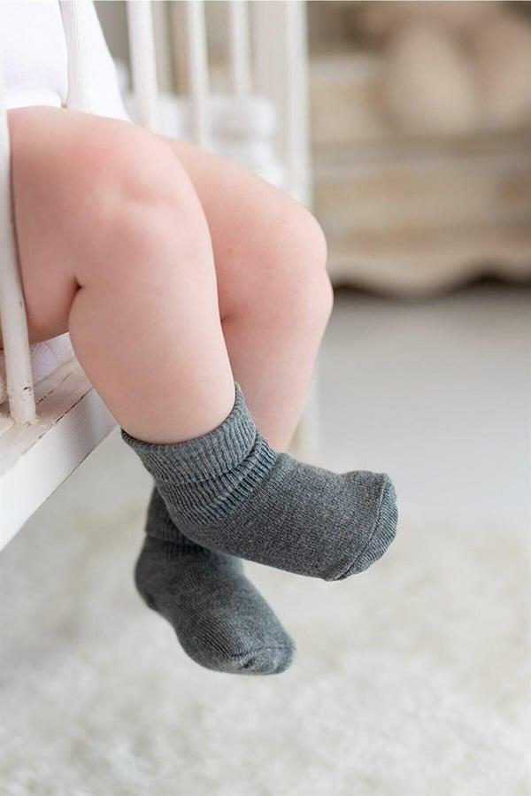 3'lü Antrasit Bebek Çocuk Katlamalı Çorap Kategorisiz Mama Yoyo