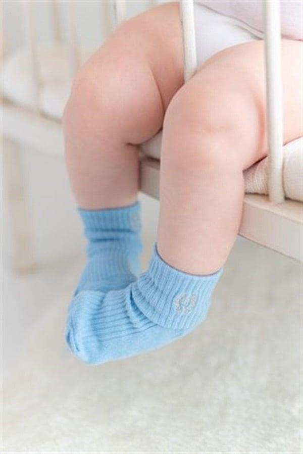 3'lü Mavi Bebek Çocuk Arma Nakışlı Çorap Kategorisiz Mama Yoyo