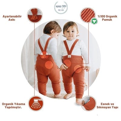 Askılı Organik Triko Bebek Taytı - Kiremit Tekstil Mama Yoyo Baby & Kids